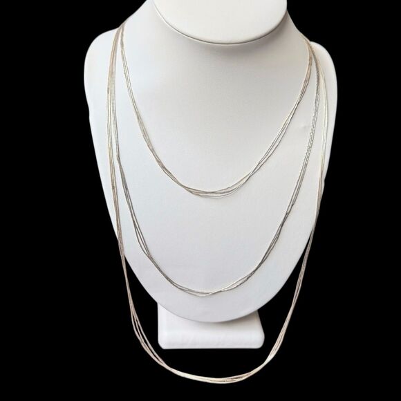 Carolyn Pollack Jewelry - Vintage 925 Sterling Multi Strand Liquid Silver Necklace Set 18" 24" 30" Pollack